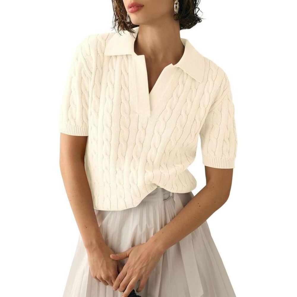 Imily Bela -  Imily Bela Womens Knit Shirt Cable V Ne Beige